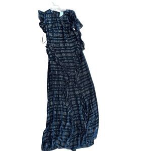 NWT Shoshana Midnight Womens Blue Sheer Sleeveless Ruffle Shirred Dress Size 10